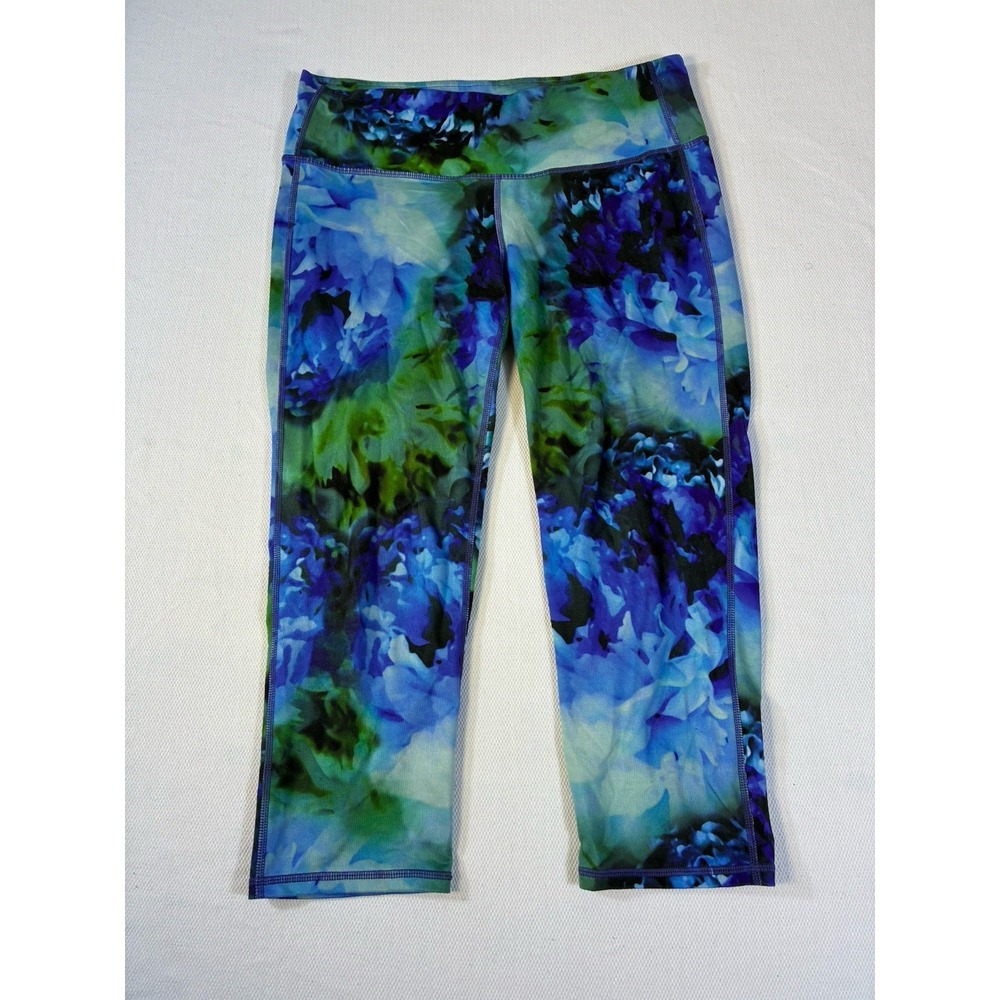 Athleta High Rise‎ Be Free Capri Leggings Blue Floral Women's Size Medium